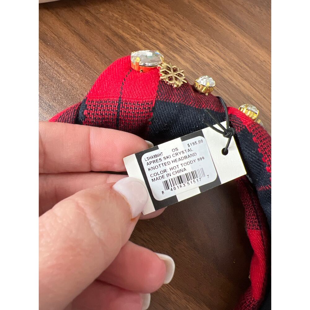 NWT Lele Sadoughi Apres Ski Crystal Knotted Plaid Headband Hot Toddy Size: O/S - Picture 3 of 8